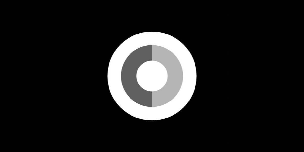 Black and white concentric circles, with two grey semi-circles at the centre